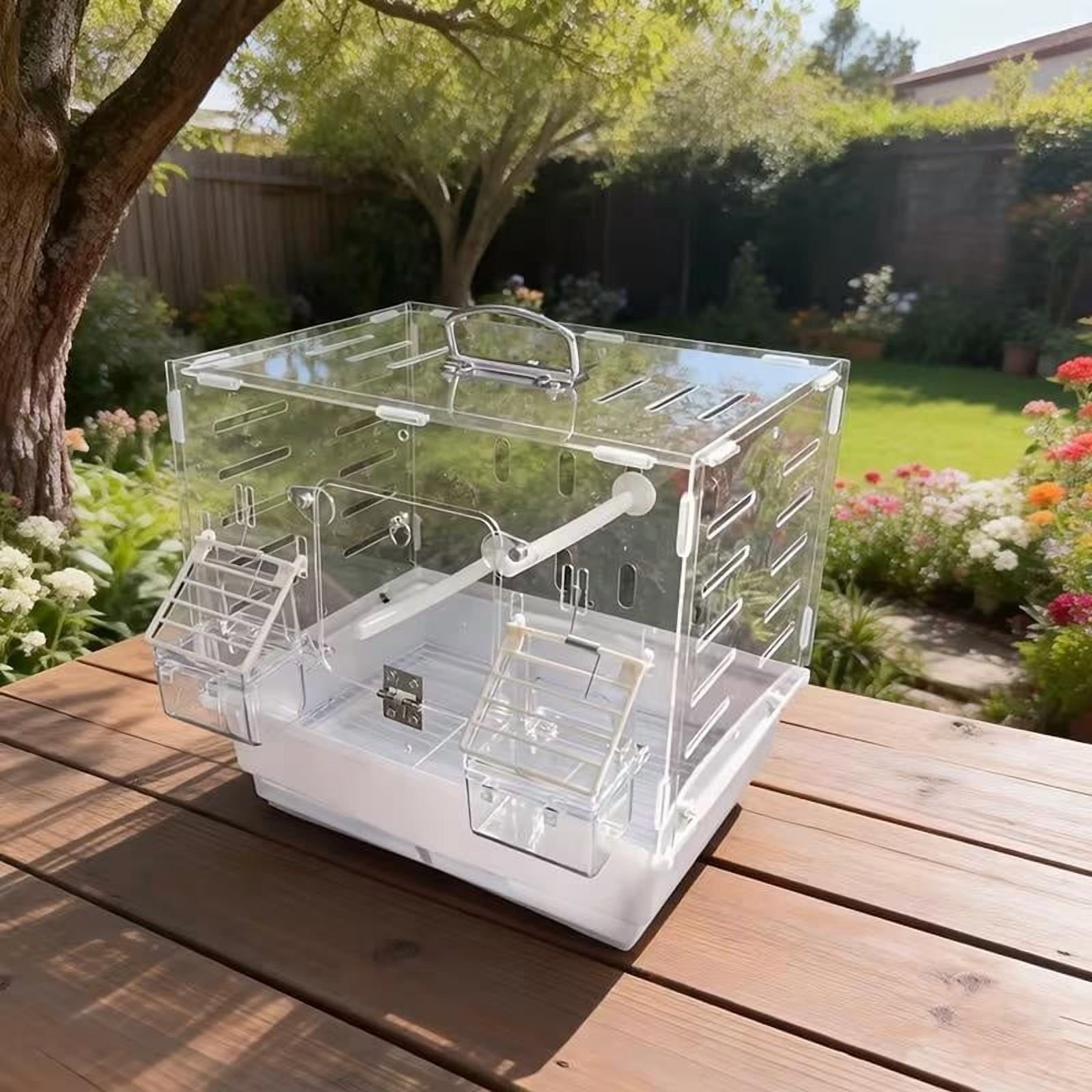 Acrylic Bird Cage Transparent with Handle Removable Tray for Parrots Finches Canaries