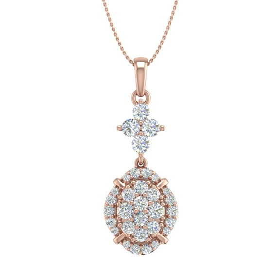 3/4 Carat Diamond Cluster Pendant Necklace in 14K Rose Gold (Silver Chain Included) (SI1-SI2 Clarity)