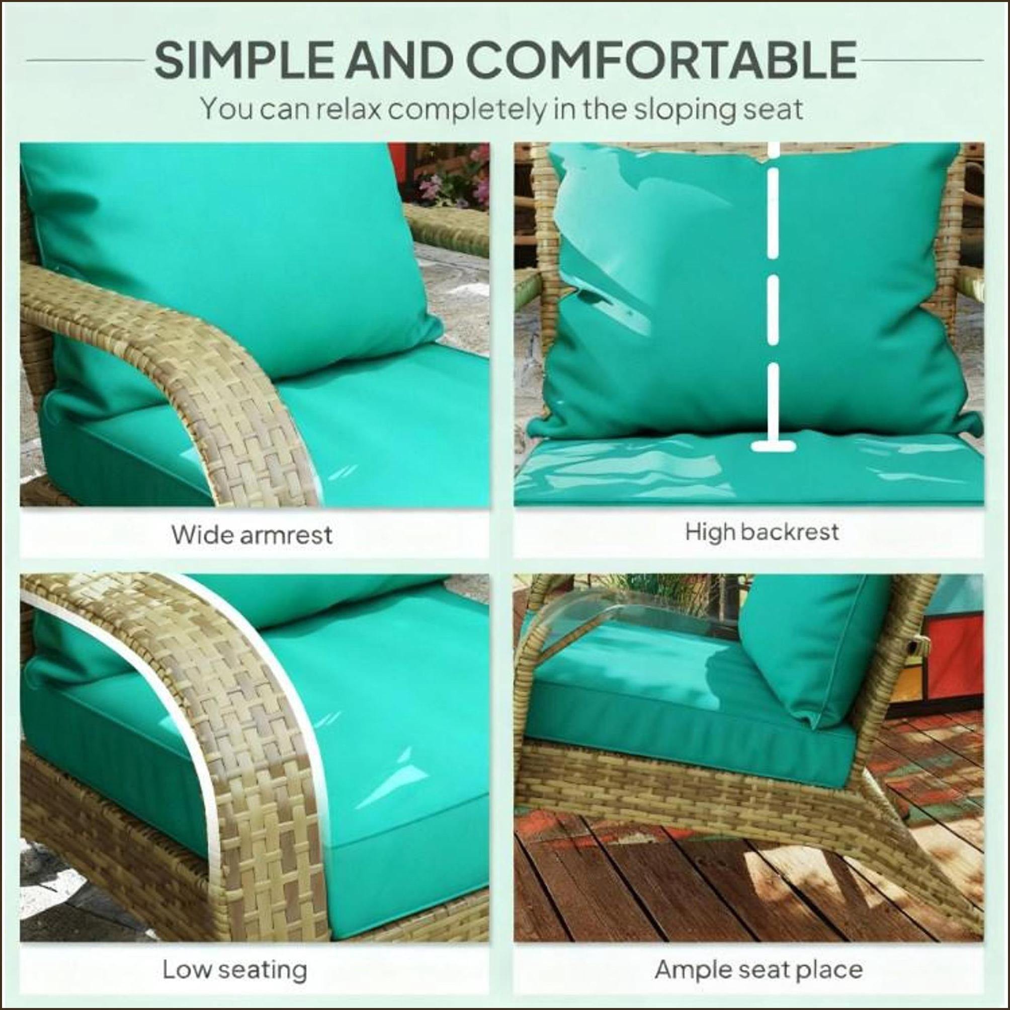 Outdoor Adirondack Chair Curved Tall Back PE Wicker with Soft Sky Blue Cushion for Patio Porch Pool | Brown | Steel