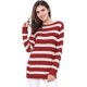thumbnail image 2 of INSPIRE CHIC Suéter de rayas túnica con hombros descubiertos y cuello redondo para mujer rojo M, 2 of 6