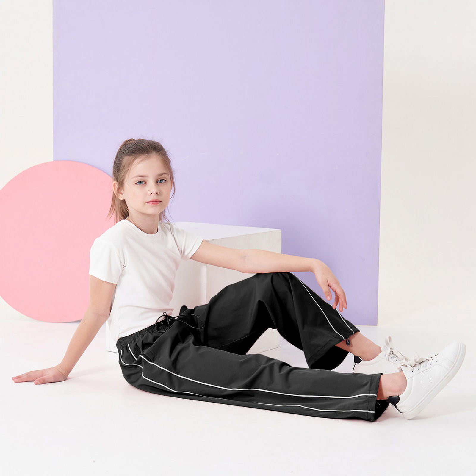 Rolanko Parachute Pants for Girls Y2K Cargo Trousers with Pockets Harajuku Jogger Pants