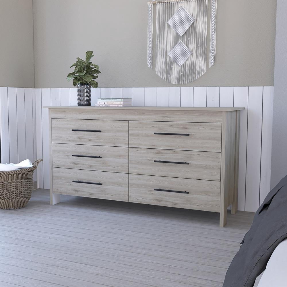HomeRoots 32" Light Gray Manufactured Wood Six Drawer Double Dresser