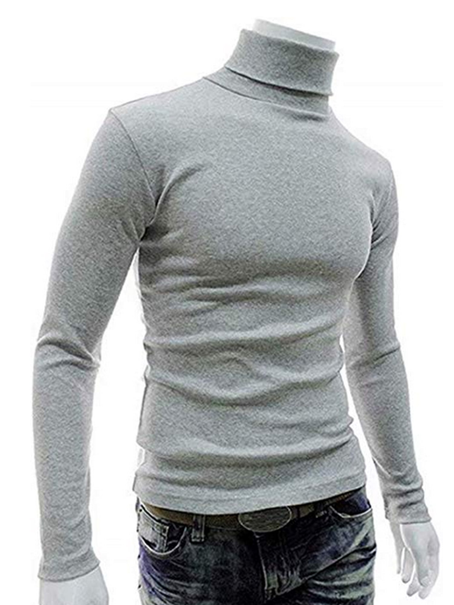 kaifongfu Mens Turtleneck Sweater Autumn Winter Pure Color Long Sleeve Pullover Blouse Top