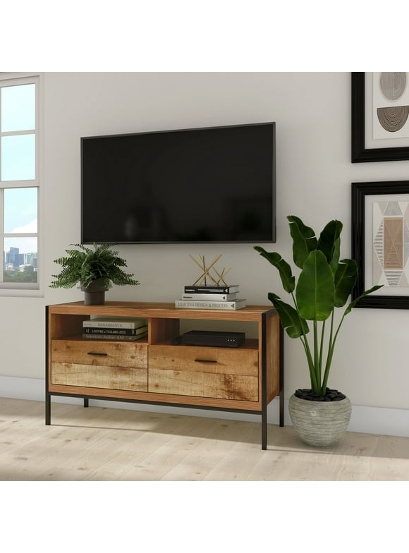 Atlantic Loft & Luv Montana TV Stand for TVs up to 50", Rustic Raw Wood Look