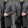 thumbnail image 4 of qucoqpe Men's 2025 Winter Fashion Solid Lapel Pea Coats Long Sleeve Button Up Windproof Mid Length Cardigan Jacket with Flap Pockets, 4 of 5