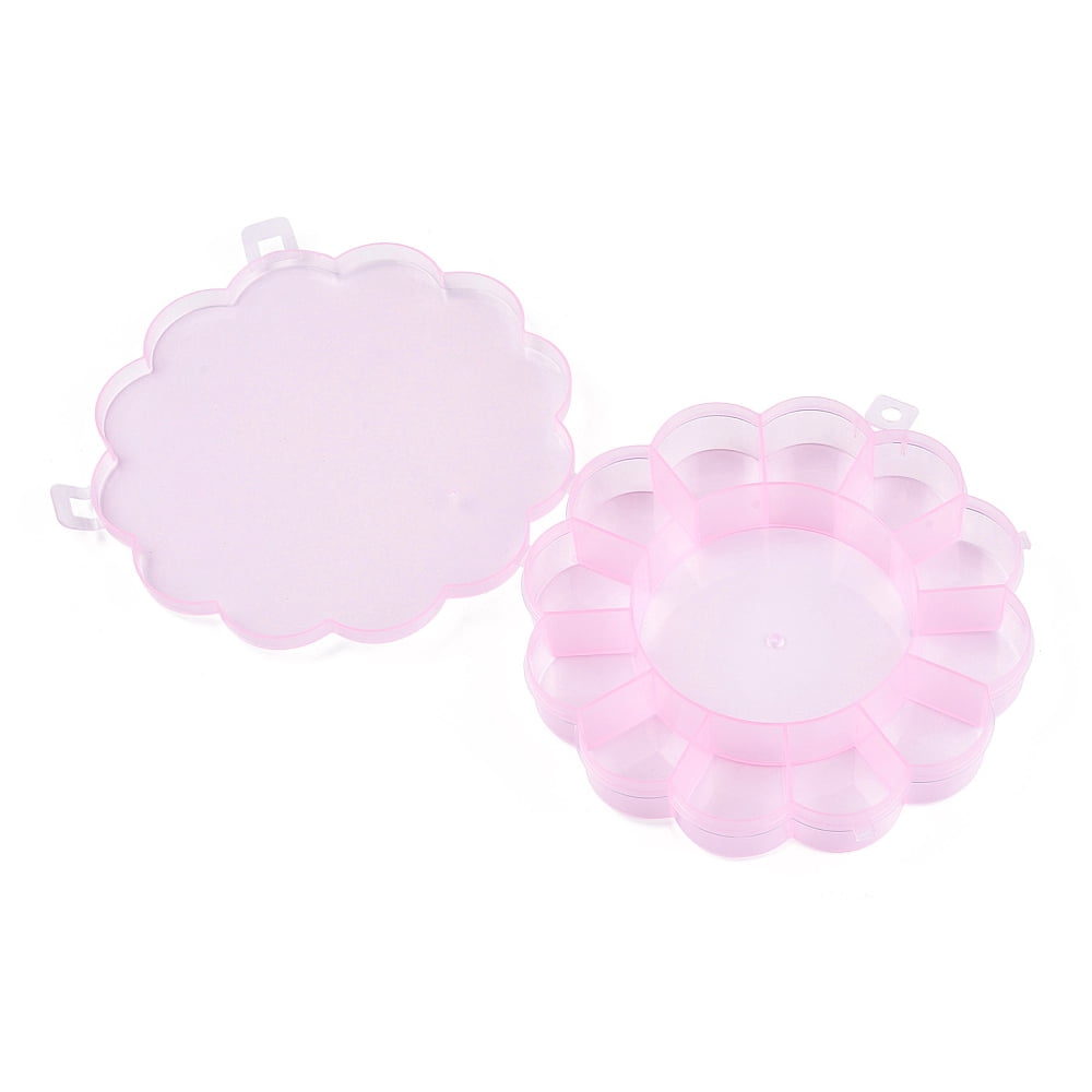 10pcs Flower Plastic Bead Storage Containers 13 Compartments Pink 15.5x15.5x2.5cm