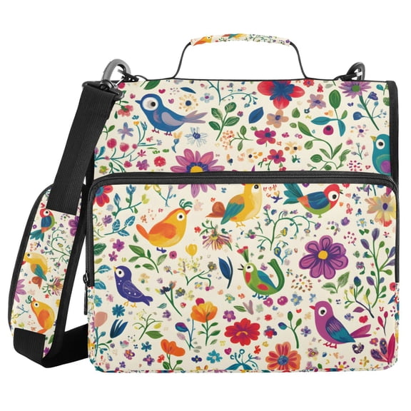 FORMRS Zipper Binder with Shoulder Strap 2-inch Ring 500 Sheet Capacity File Bag, Purple Cartoon Animals