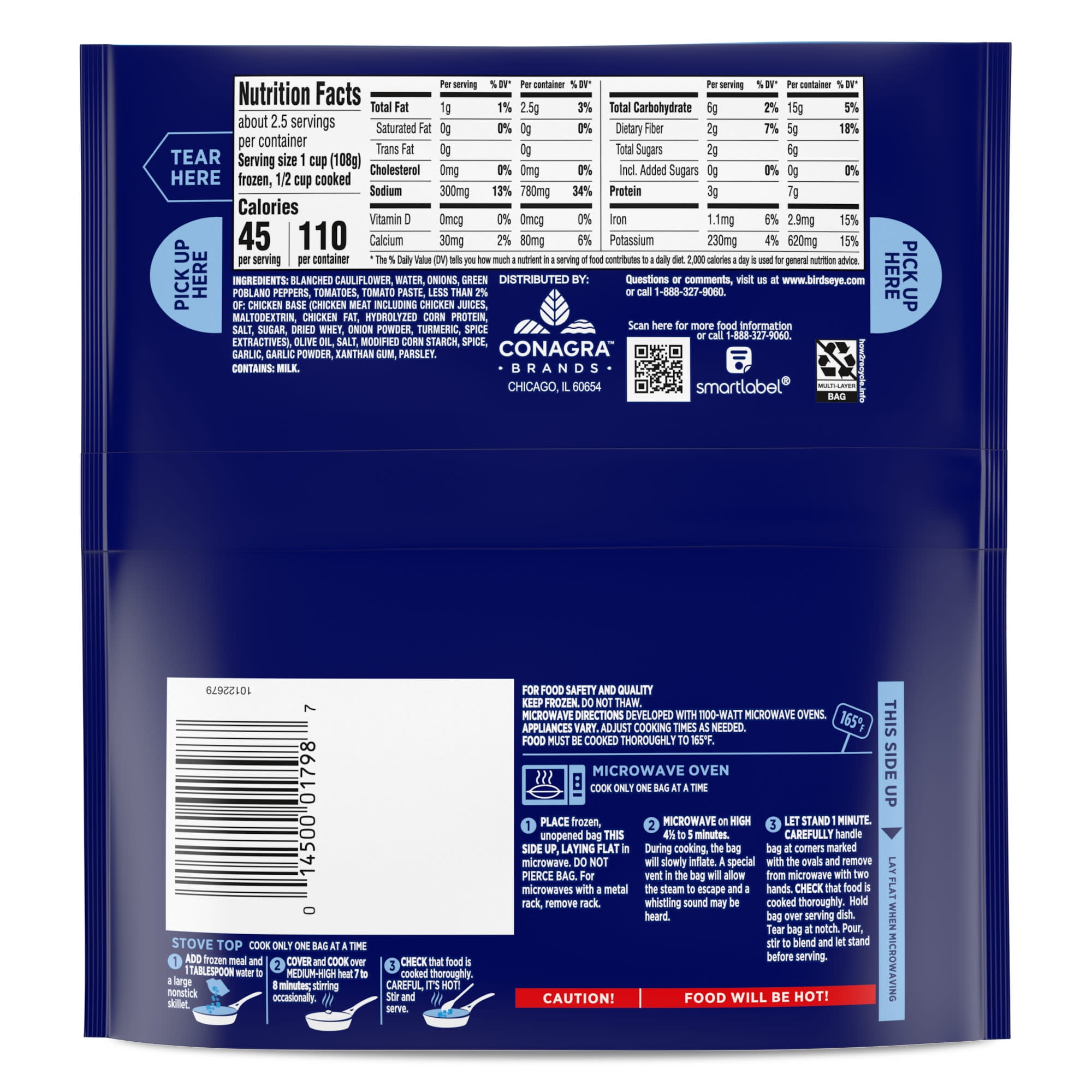 Birds Eye Steamfresh Riced Cauliflower Spanish Style, Frozen Side, 10 oz. Bag