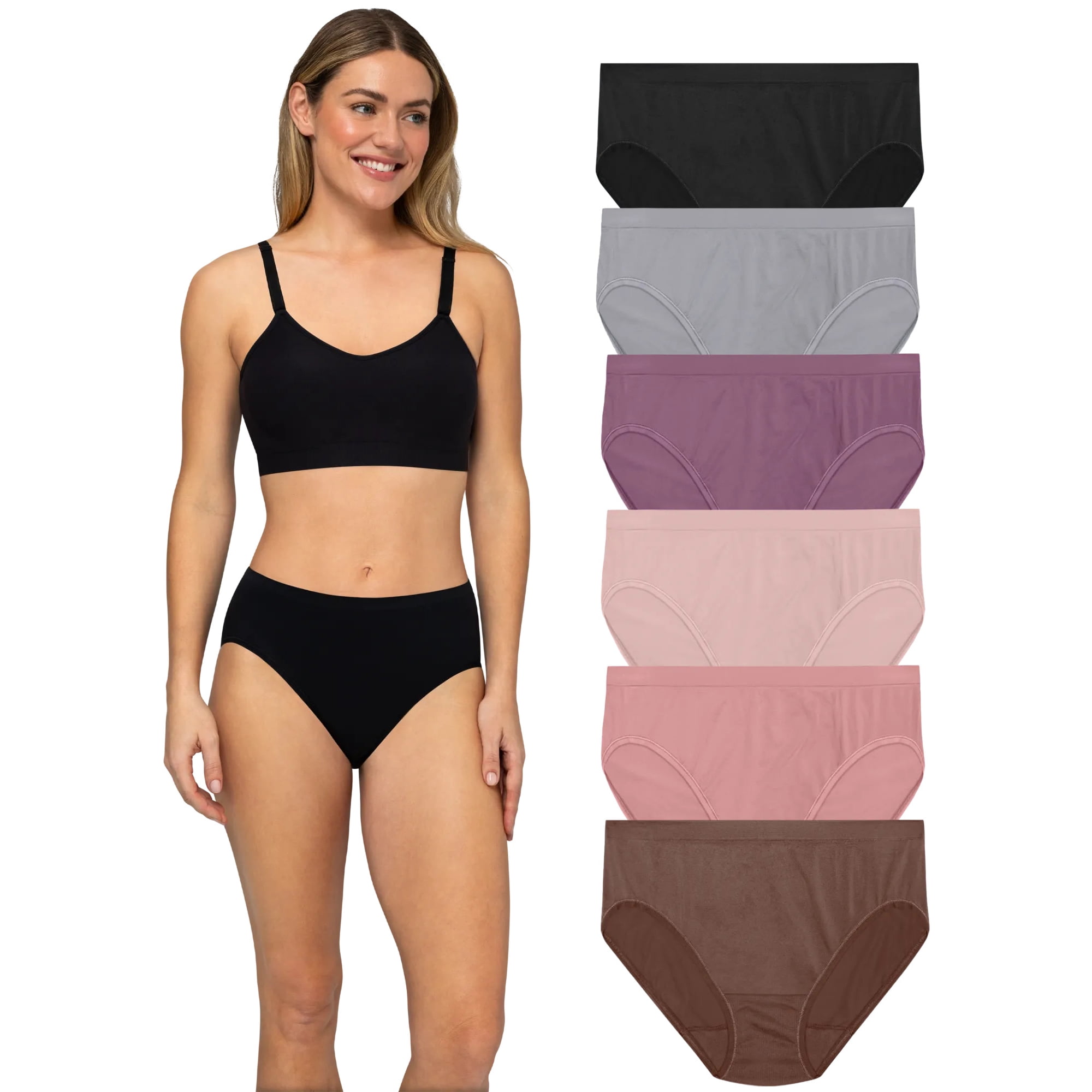 Fruit of the Loom Women's Seamless Underwear, No Show Panties, Multiple Styles, 4‑Way Stretch, 6-Pack, Sizes S-3XL