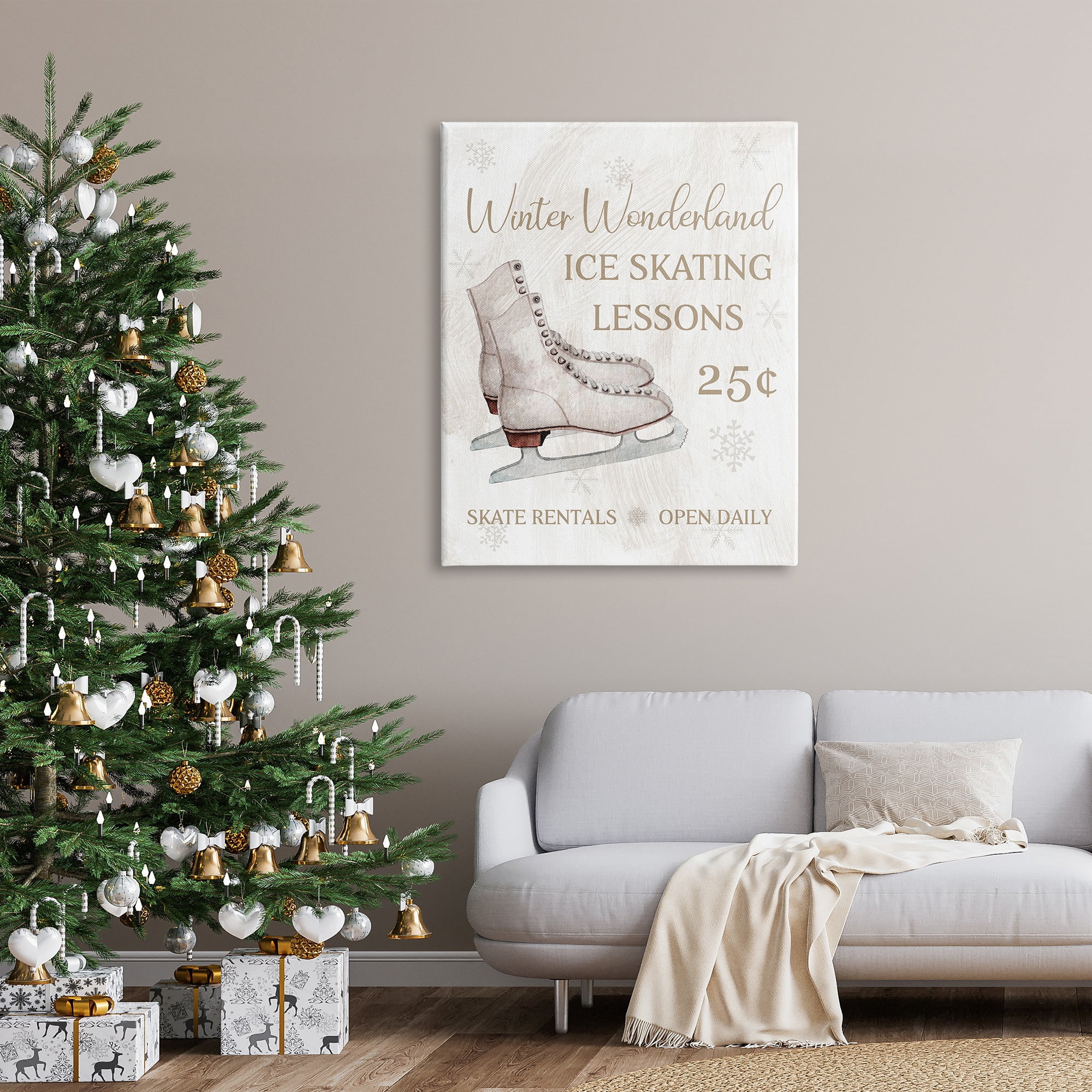 Stupell Industries Ice Skating Lessons Sign Holiday Painting Gallery Wrapped Canvas Art Print Wall Art, 36 x 48