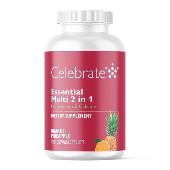 Celebrate Vitamins 2-in-1 Bariatric Multivitamin with Calcium Citrate Chewables, Orange Pineapple, 120 count
