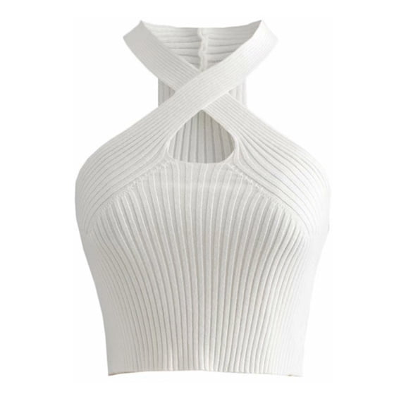 Fgnfyis Tank Tops for Women Women's Cutout Sleeveless Crop Tank off Shoulder Neck Design Casual Women's Tops White One Size
