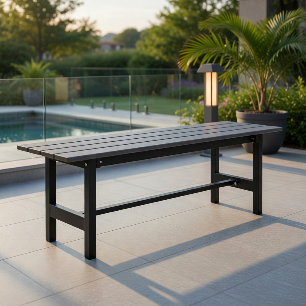 Hommoo 47" Outdoor Patio Bench Chair, Heavy-Duty Slatted Seat, Weather-Resistant HDPE & Powder-Coated Iron Frame, Gray