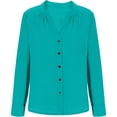thumbnail image 3 of Satingcolo Linen Button Down Shirt Women Summer Fall Fashion Long Sleeve Gauze Tops Dressy Casual Work Blouse with Pocket Cyan L, 3 of 3