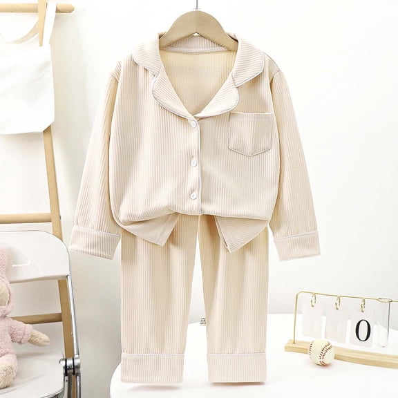 Girls Thermal Pajama Soft Double Velvet Long Sleeve Two Piece Outfit Cozy Winter Homewear For Toddlers And Kids With Lapel Collar