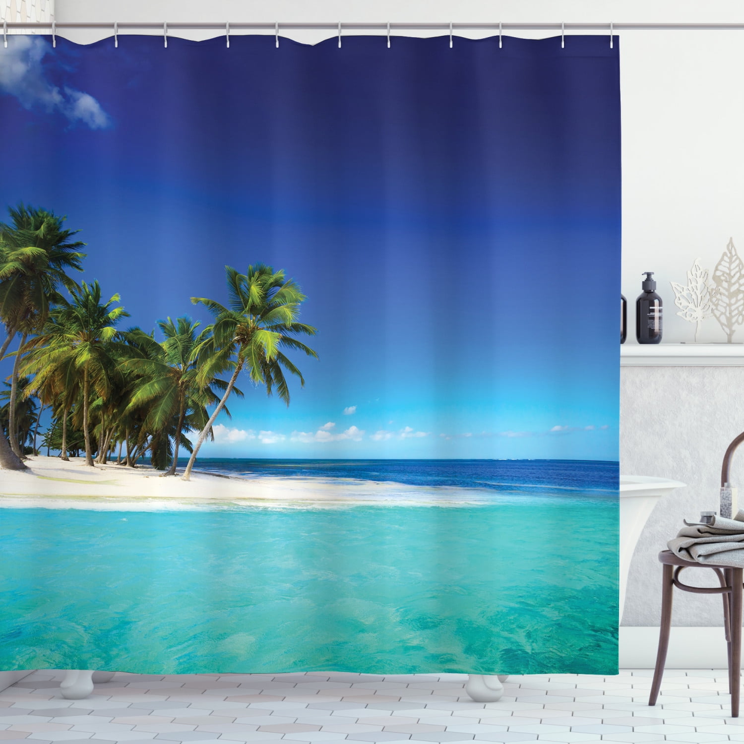 Ocean Shower Curtain, Seaside View Tropical Island Coast Jungle Nature ...
