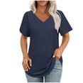 thumbnail image 2 of HOMBOM Navy Women Shirts Tunic Casual Short Sleeve Solid V Neck Hollow Out Blouse L, 2 of 5