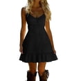 thumbnail image 2 of Women's Linen Suspender Dress with Ruffled Skirt in Solid Colors, 2 of 7
