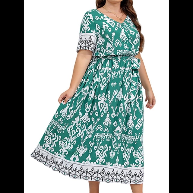 Vestido de Verano Holgado Informal de Corta con Corte A y Corte en A para Mujer, Talla Grande Verde 4XL