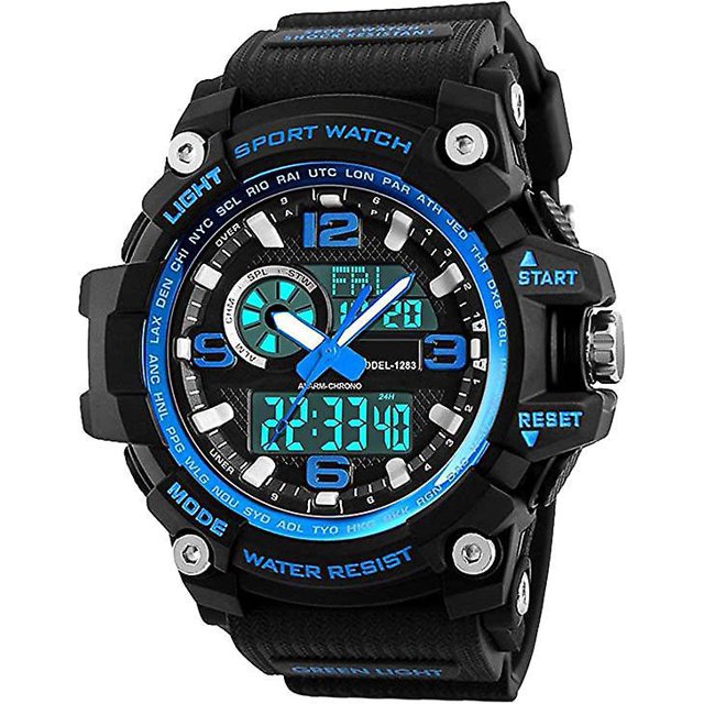 Reloj deportivo para hombres, reloj digital militar resistente al agua hasta 5 atm con cuenta regresiva/temporizador/alarma para hombres, resistente a los golpes y reloj analógico para correr - Azul