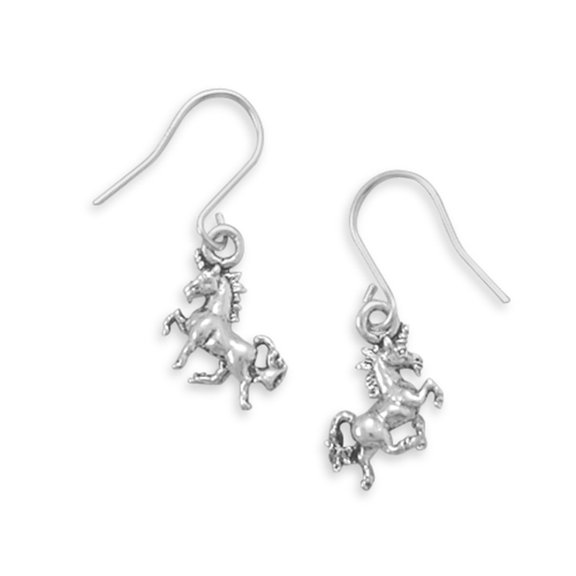 Prancing Unicorn Charm Childrens Earrings Sterling Silver, Made in the USA