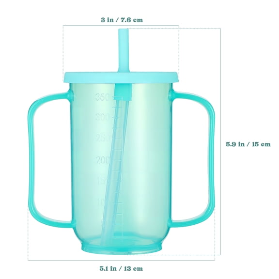 Spill Plastic Straw Cups for Adults with 2 Handles, Cups for Elderly, Disabled, Handicap, Drink , Soup 350ml