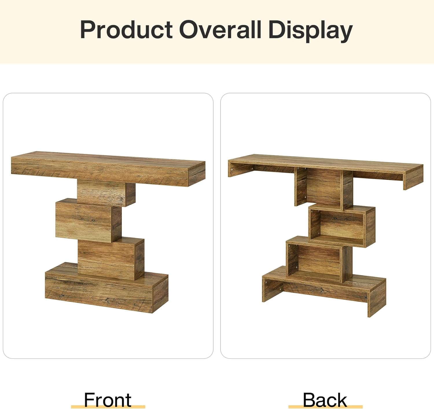 Finmind 42.5" Farmhouse Console Table, Wood Sofa Table for Living Room, Light Brown
