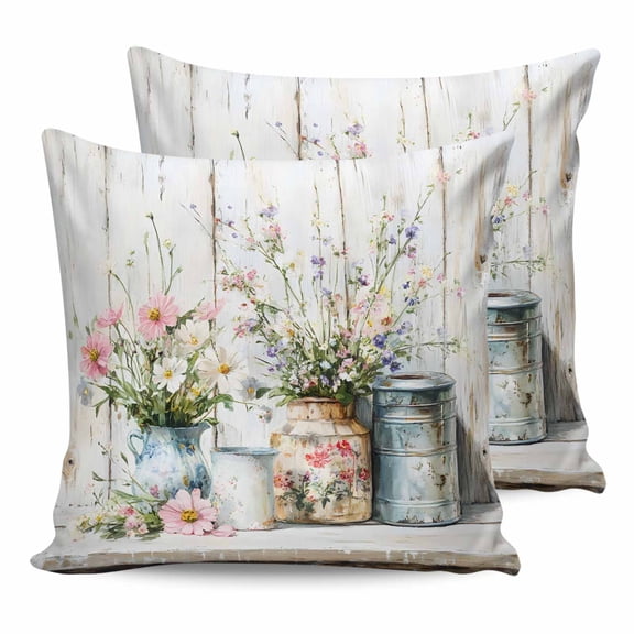 26x26 Pillow Covers Set of 2, Daisies Flowers Throw Pillow Covers Decorative Couch Cushion Case, Vintage Watercolor Plants Farmhouse Microfiber Square Pillowcases for Bedroom Car Living Room