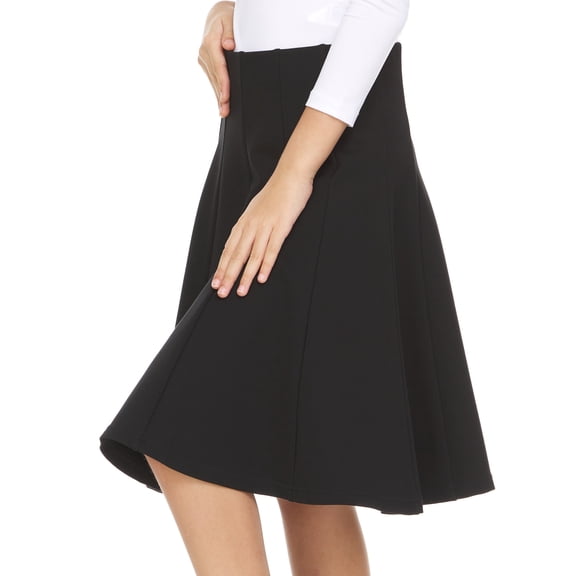 BGDK Girls’ Premium Stretch A-Line Panel Skirt – Knee-Length A-Line Fit in Smooth, Supportive Lycra Fabric Black 8