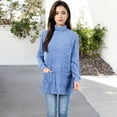 thumbnail image 4 of Women's Ribbed Knit Turtleneck Tunic Sweater with Front Pockets - Medium, Blue, 4 of 6