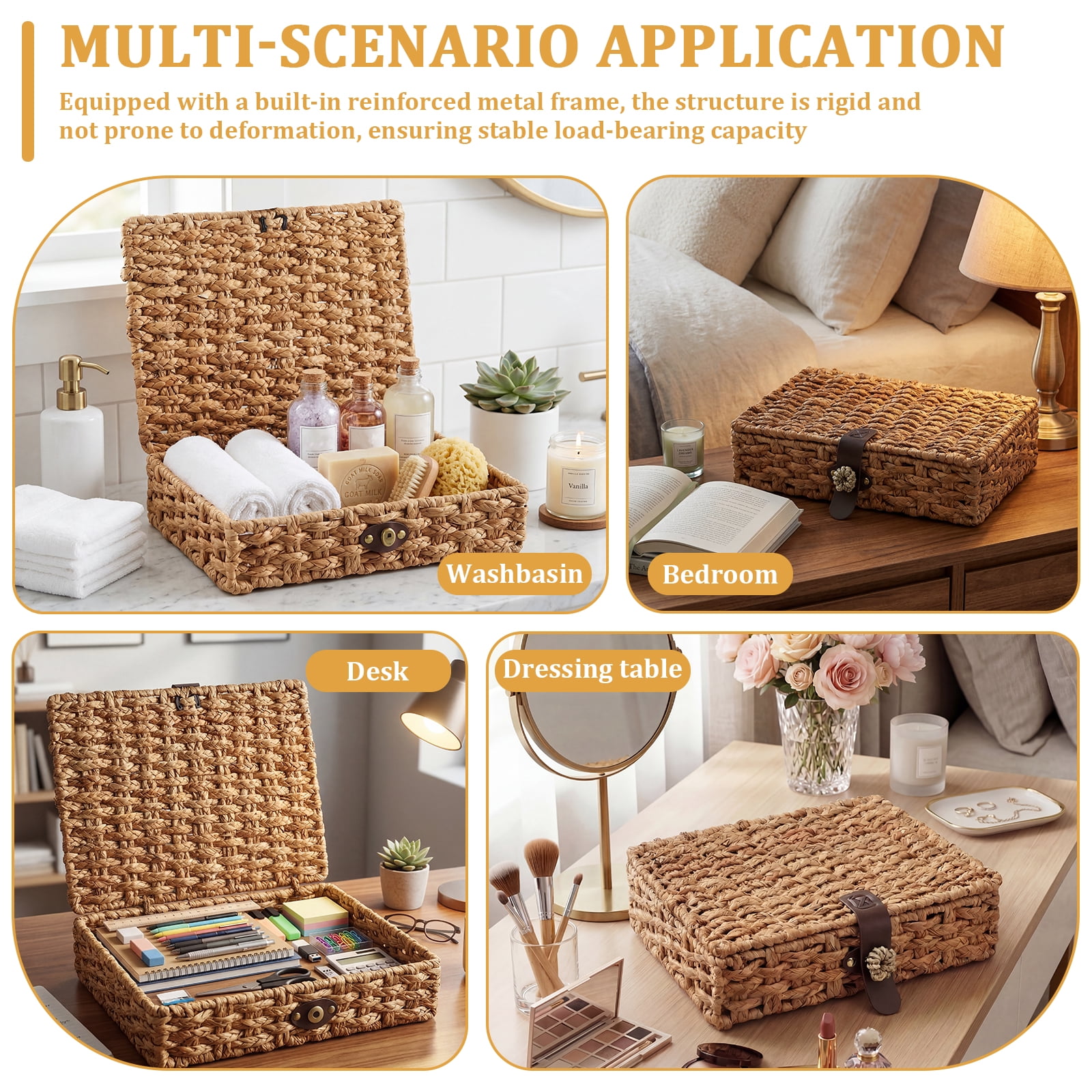 Ihvewuo Decorative Box with Lid Treated Gourd Grass Storage Basket Treated Gourd Grass Woven Decorative Box for Shelf Coffee Table Console Table Home Decor (Large or Small)