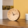 thumbnail image 2 of Navaris Small Modern Desk Clock - 4-3/8" Diameter Real Wood Analog Clock for Shelf, Table, Desktop - Silent Tick Battery Operated Clock - Light Brown, 2 of 7
