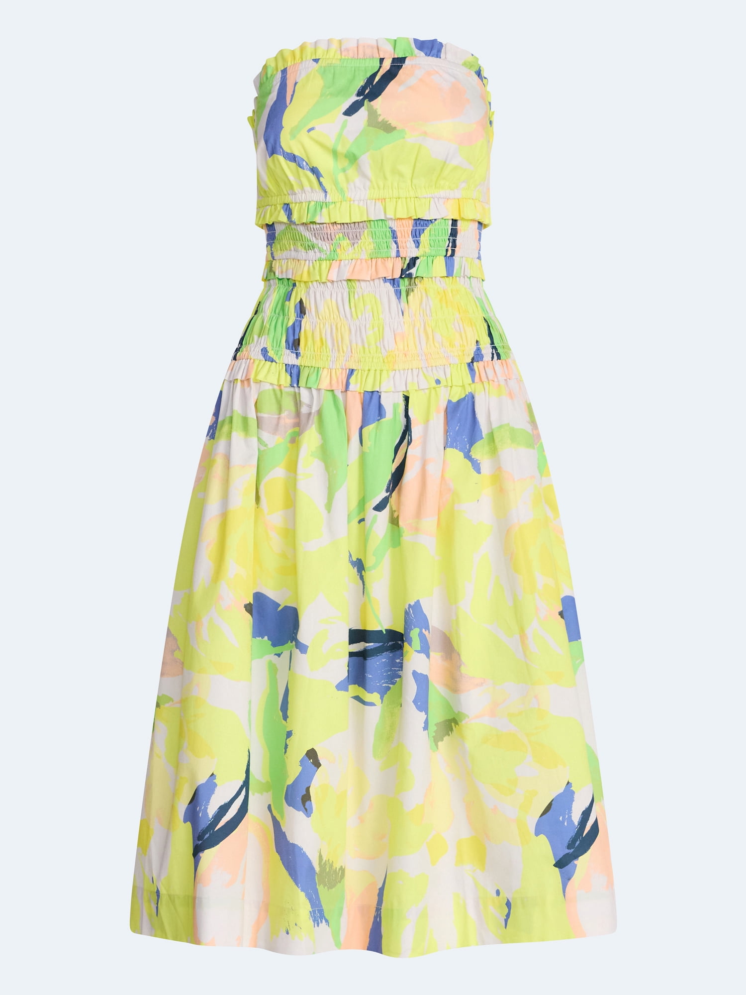 Free Assembly Women's and Women's Plus Strapless Cotton Poplin Tiered Midi Dress, Sizes XS-4X