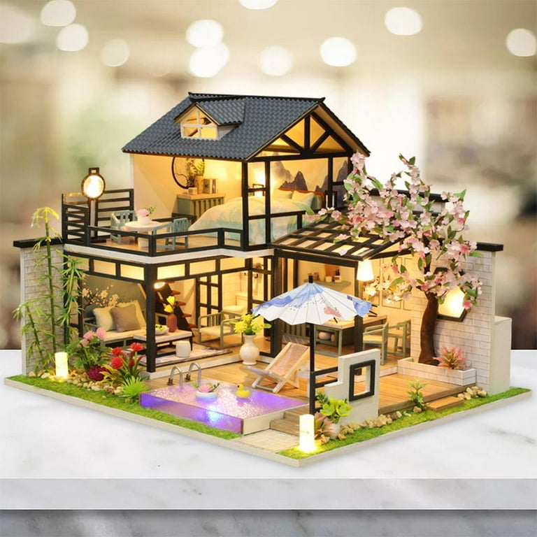 Dollhouse Miniature with Furniture, DIY Wooden Dollhouse & Ornaments  Accessories, Creative Room Villa Building s
