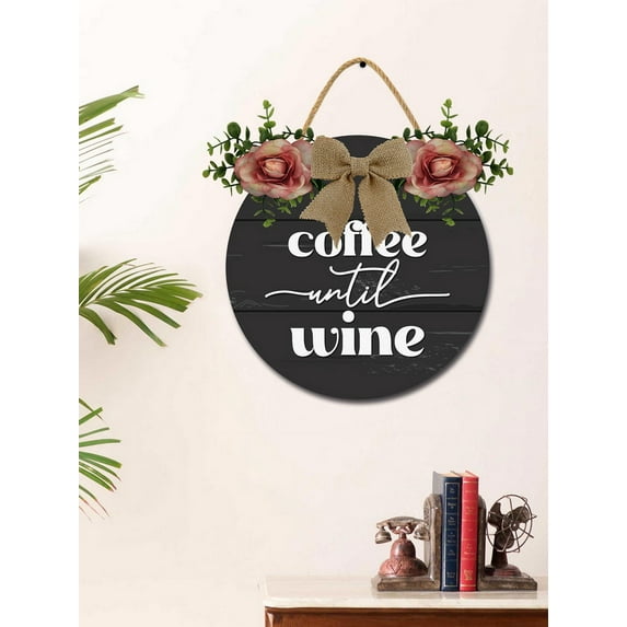Eveokoki Coffee Until Wine Sign Rustic Wood Coffee Sign Farmhouse Coffee Bar Wall Decor Wood Plaque Hanging Sign for Home Housewarming Coffee Bar Coffee Station, 11x11 Inch