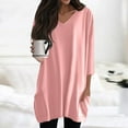 thumbnail image 2 of DENGDENG 3/4 Sleeve Women's Tunic Summer V Neck Long Shirts To Wear with Leggings Holiday Loose Fit T Shirts Trendy Comfy Blouse Pink M, 2 of 7