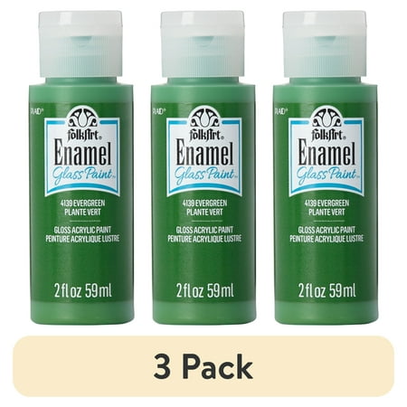 (3 pack) FolkArt Enamel Acrylic Craft Paint, Gloss Finish, Evergreen, 2 fl oz