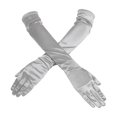 thumbnail image 3 of HuangHuanChen Satin Gloves for Women Solid Color Elegant Formal Long Opera Gloves Wedding Prom Long Opera Party 1920s Satin Tea Party Gloves Stretchy Elbow Length Bridal Gloves Silver One Size, 3 of 5
