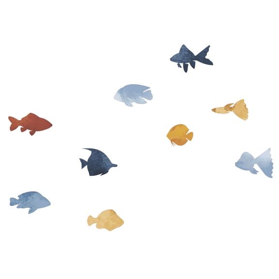 Colorful Fish Collection Artwork for Kid's Bedroom Vinyl Wall Decal - Ocean Marine Animal Silhouette Art Design for Nursery Wall Decoration - 28" x 28"