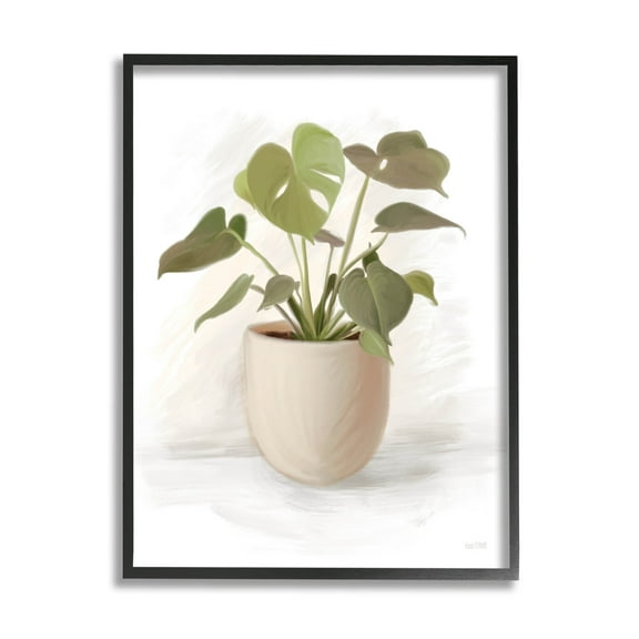 Stupell Industries Monstera House Plant Potted Vase Graphic Art Black Framed Art Print Wall Art, Design by House Fenway