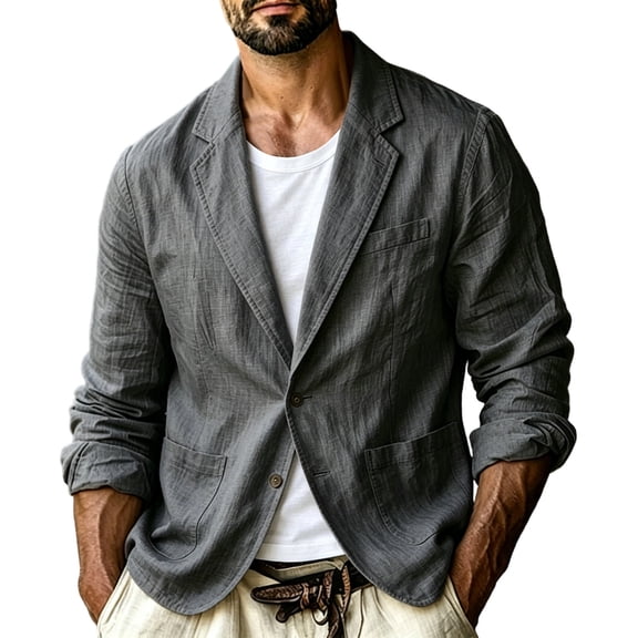 Men's Solid Color One Button Linen Blazer with Patch Pockets, Casual Lapel Collar Suit Jacket, Lightweight Business Casual Coat for Summer Events and Daily Wear
