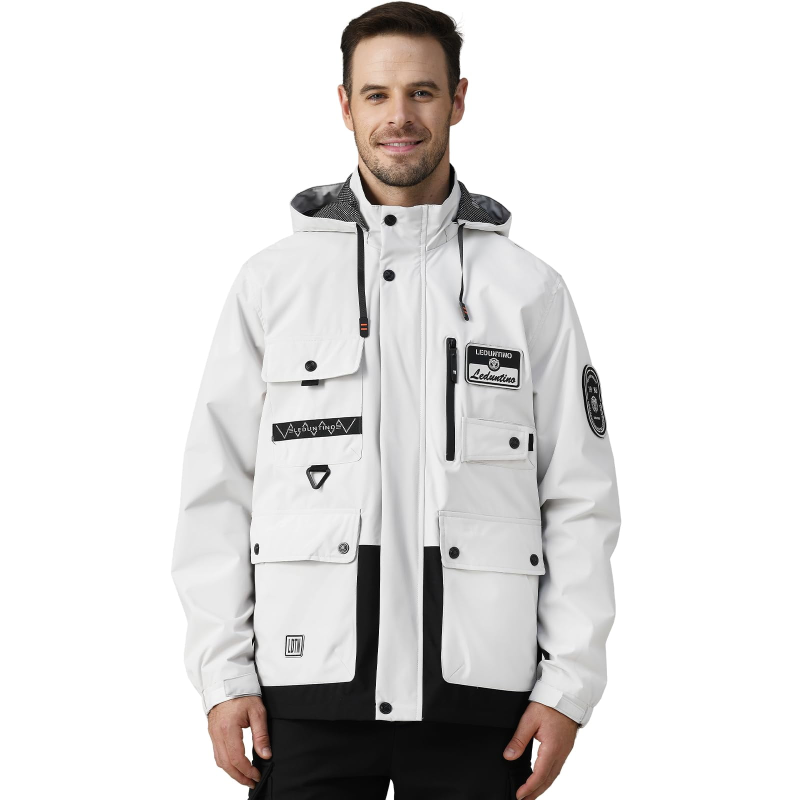 LEDUNTINO Men's Winter Jacket With Hood Water-Resistant Casual Coat Composite Fleece-Lined Outdoor Apparel For Cold Weather