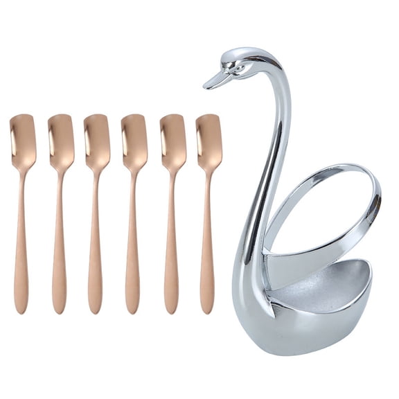 Stainless Steel Dinnerware Set Spoons Swan Base Holder for Coffee, Teaspoon, Dessert, Stirring, Stir, Ice Cream, Cake -E
