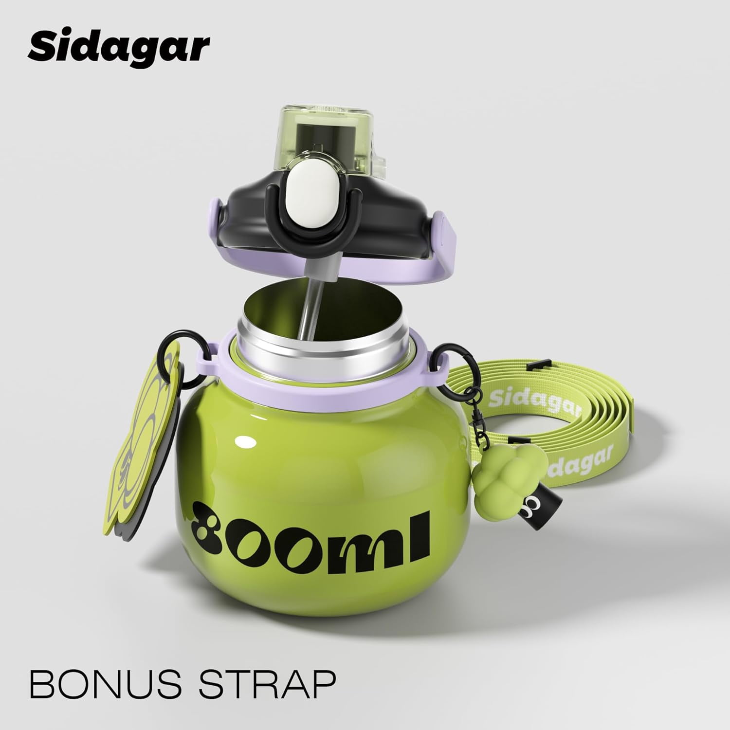 Sidagar 27 oz Stainless Steel Vacuum Insulated Water Bottle with Straw and Carry Handle, Green