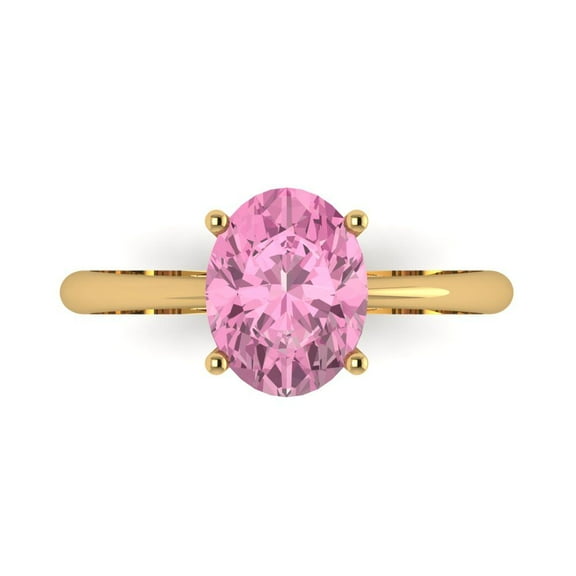 2 ct Oval Cut Simulated Pink Diamond Solitaire Engagement Ring for Women in 14K Yellow Gold