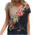 thumbnail image 1 of Hauts d'Été pour Femmes 2023 Mode Femme Décontractée Blouse à Col en V Imprimée T-Shirt à Manches Courtes Hauts d'Été, 1 of 5