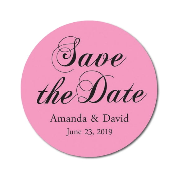 Darling Souvenir Round 45 Pcs Calligraphy Save The Date Stickers Personalized Bride Groom Names And Date Envelope Seals - Light Pink