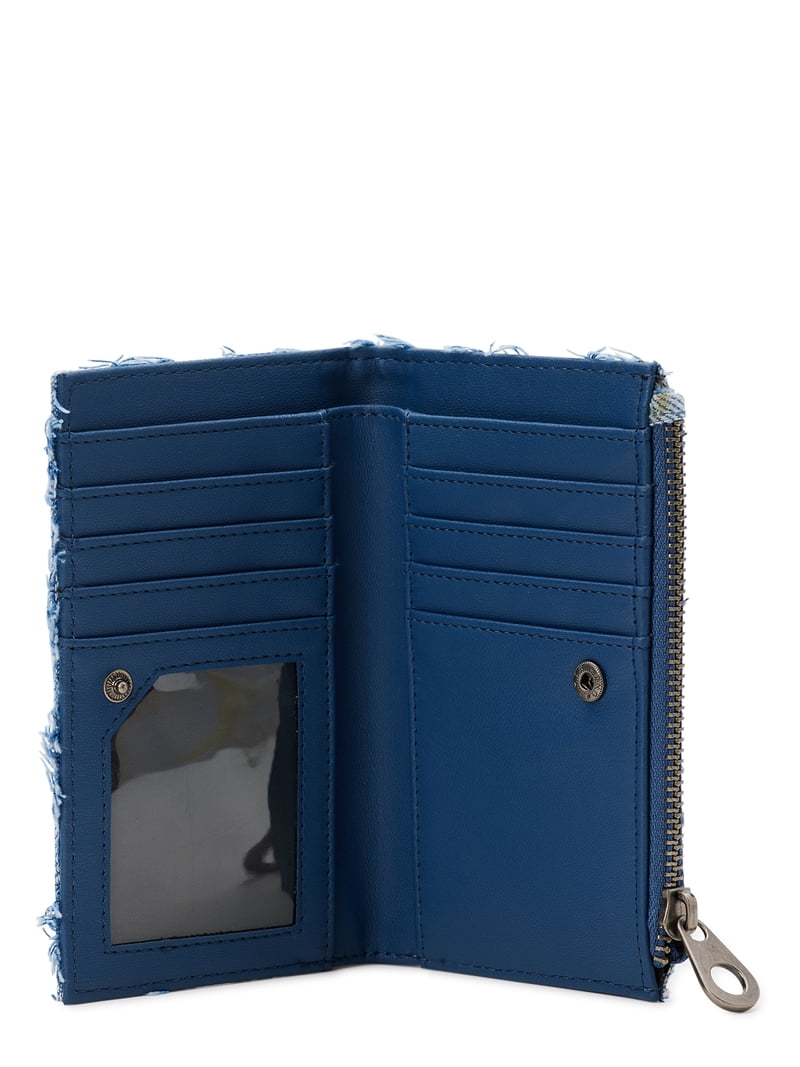 No Boundaries Women's Checkered Denim Card Wallet with Zipper