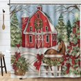 thumbnail image 2 of Christmas Shower Curtain Country Barn Wreath Horses Evergreen Xmas Tree Vintage Rstic Farm Winter Holiday Bath Curtains 72x72 In, 2 of 7