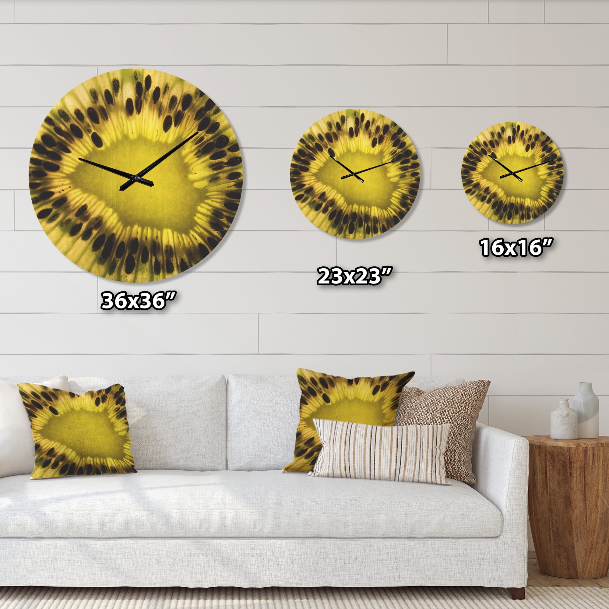 Designart 'Green Kiwi Seeds With Inside Pattern ' Modern Wood Wall Clock